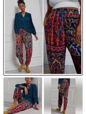 Anthropologie FAB! Zadie Velvet Joggers Patchwork Sleep Lounge Harem Pants Sz XS